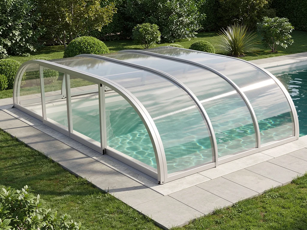 Abri de piscine mi-haut à parois en polycarbonate transparent